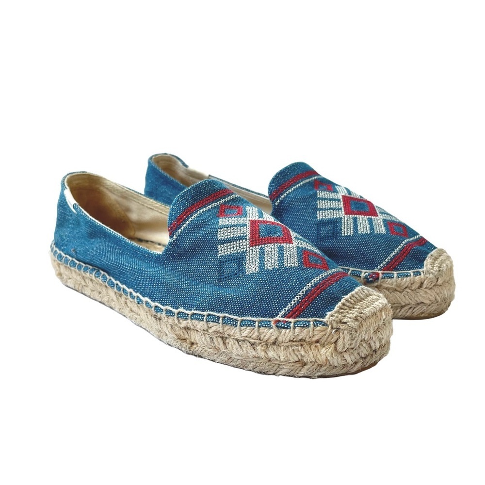 Soludos Espadrille Slip On Shoes, Denim Blue with Red & White Accents, US Size 8 - Picture 4 of 9